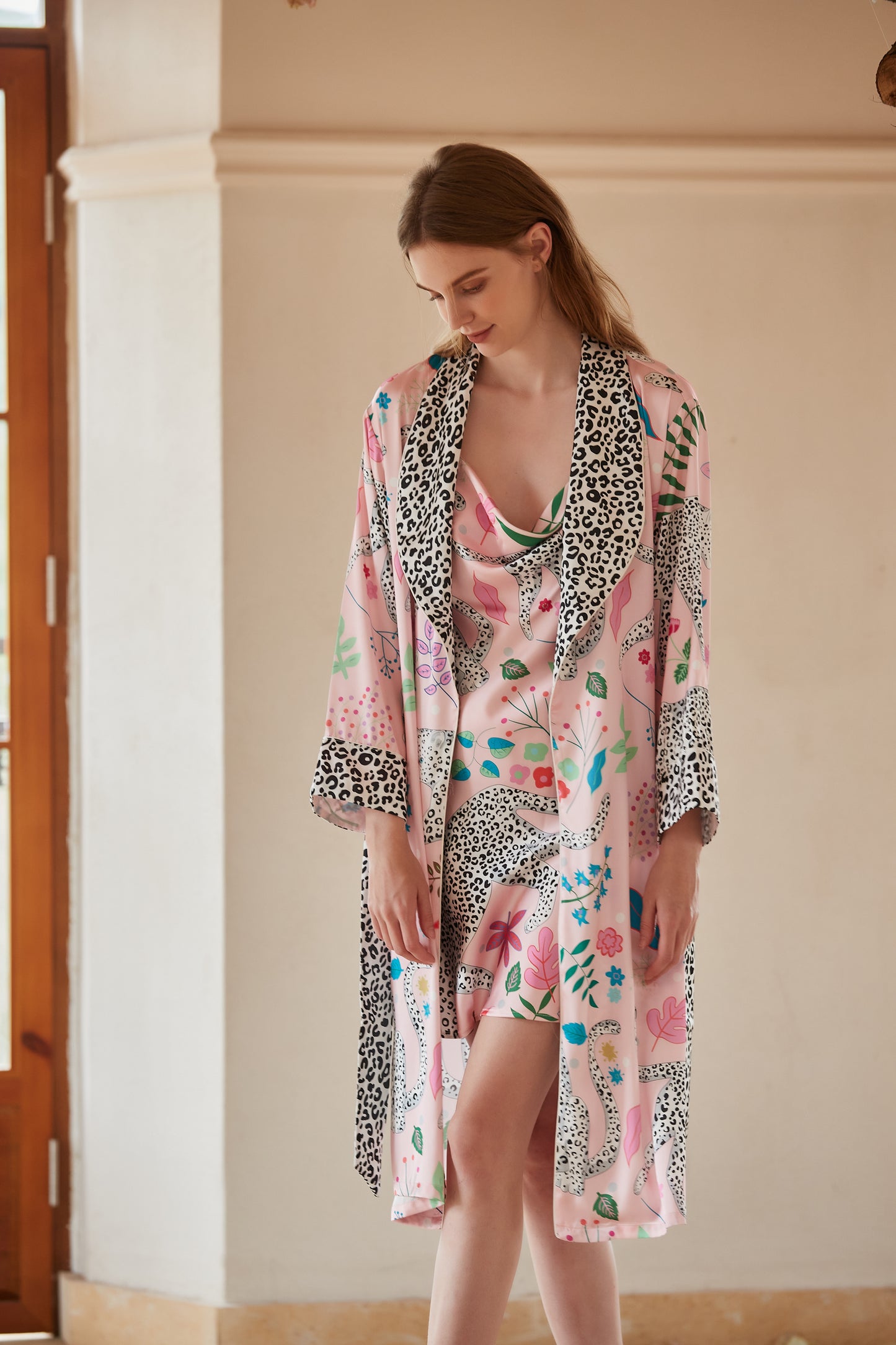 Pink Snow Leopard | Washable Ice Silk Nightgown – Lightweight Summer Loungewear