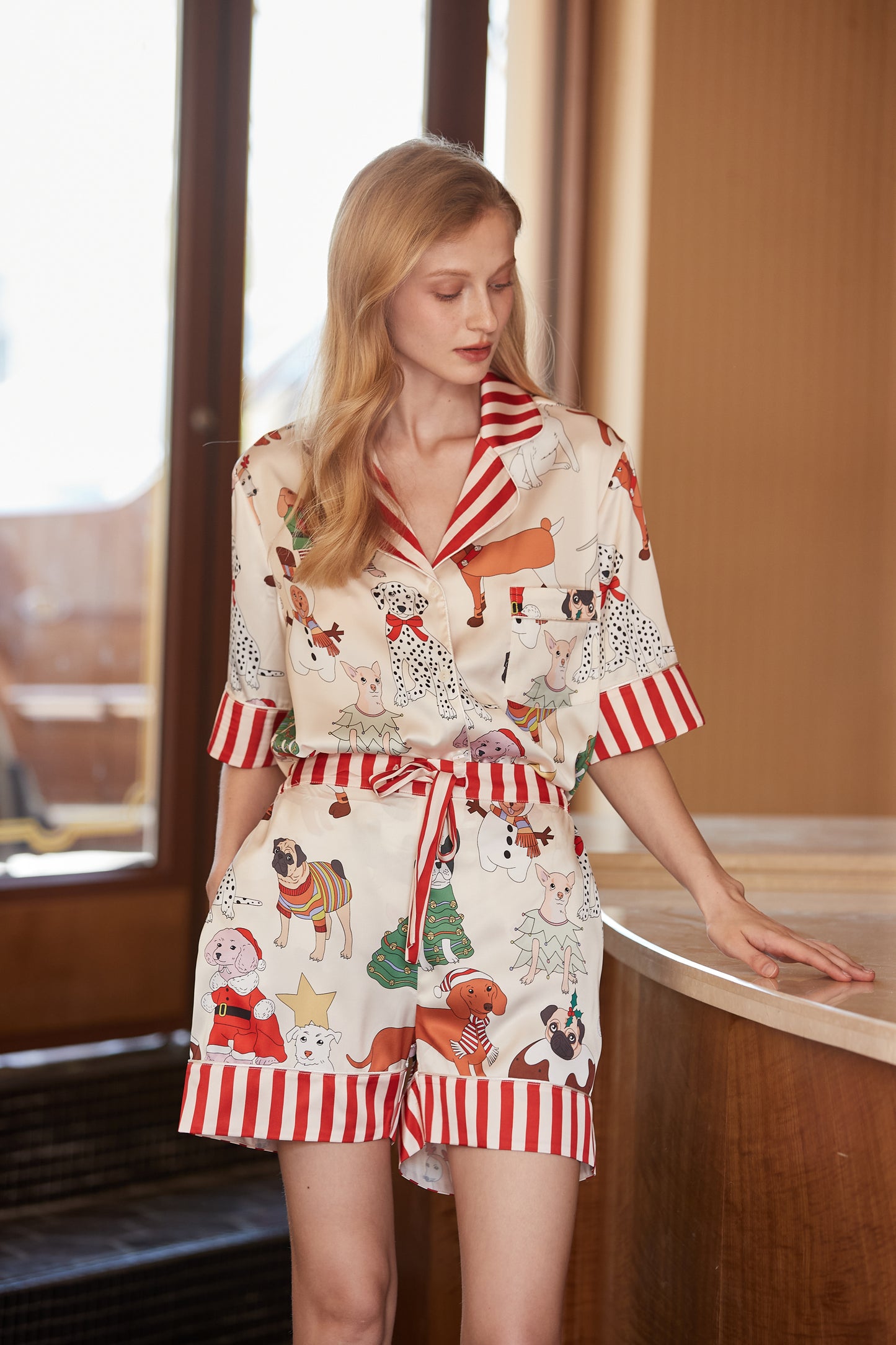 Holiday Pup Parade | Washable Ice Silk Short Sleeve Pajama Set