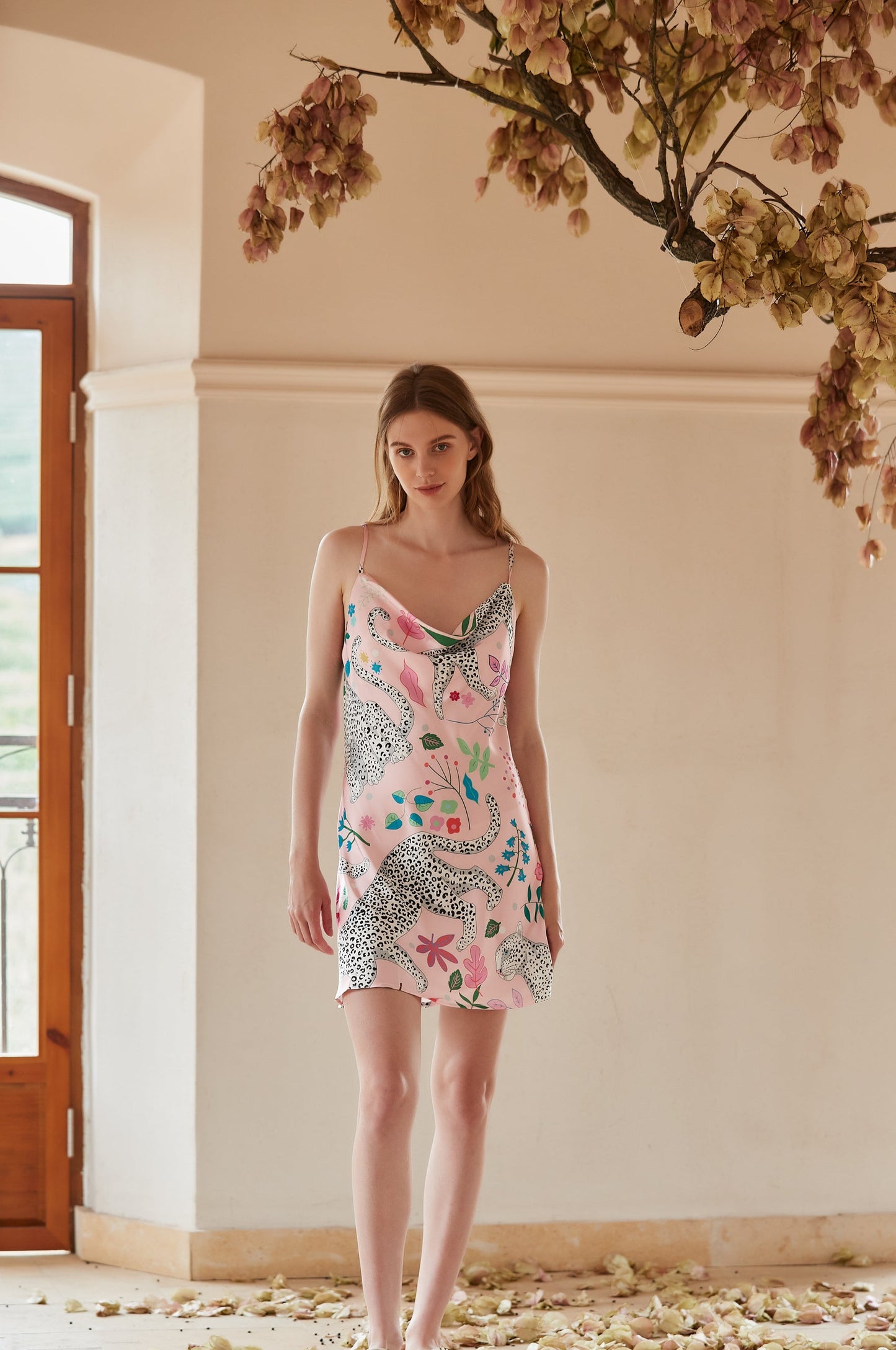 Pink Snow Leopard | Washable Ice Silk Nightgown – Lightweight Summer Loungewear