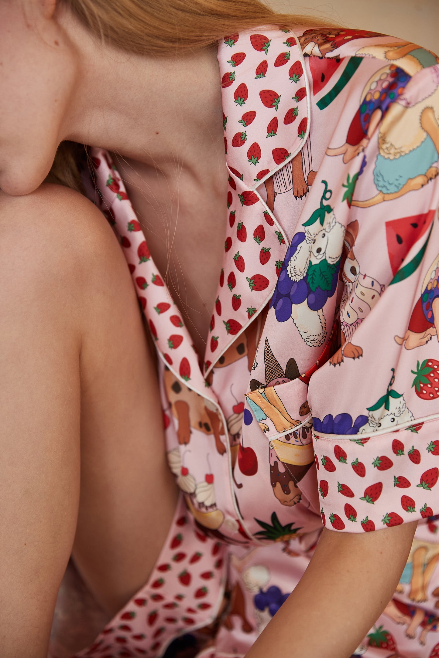 Pink Dessert Puppy | Washable Cooling Silk Summer Pajama Set