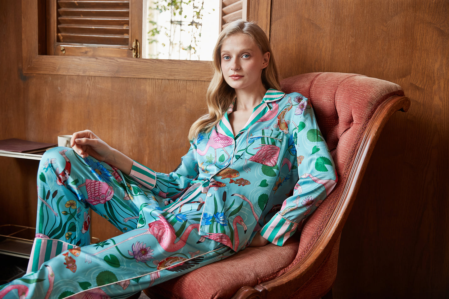 Flamingo | Women's Ice Silk Long Sleeve Pajama Set